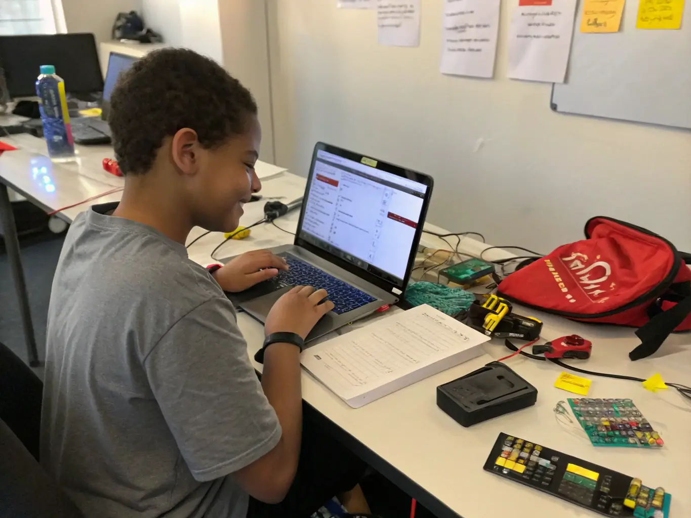 A student successfully completing a Python coding challenge on a laptop, highlighting the practical skills and problem-solving abilities gained through PromiseIO's courses.
