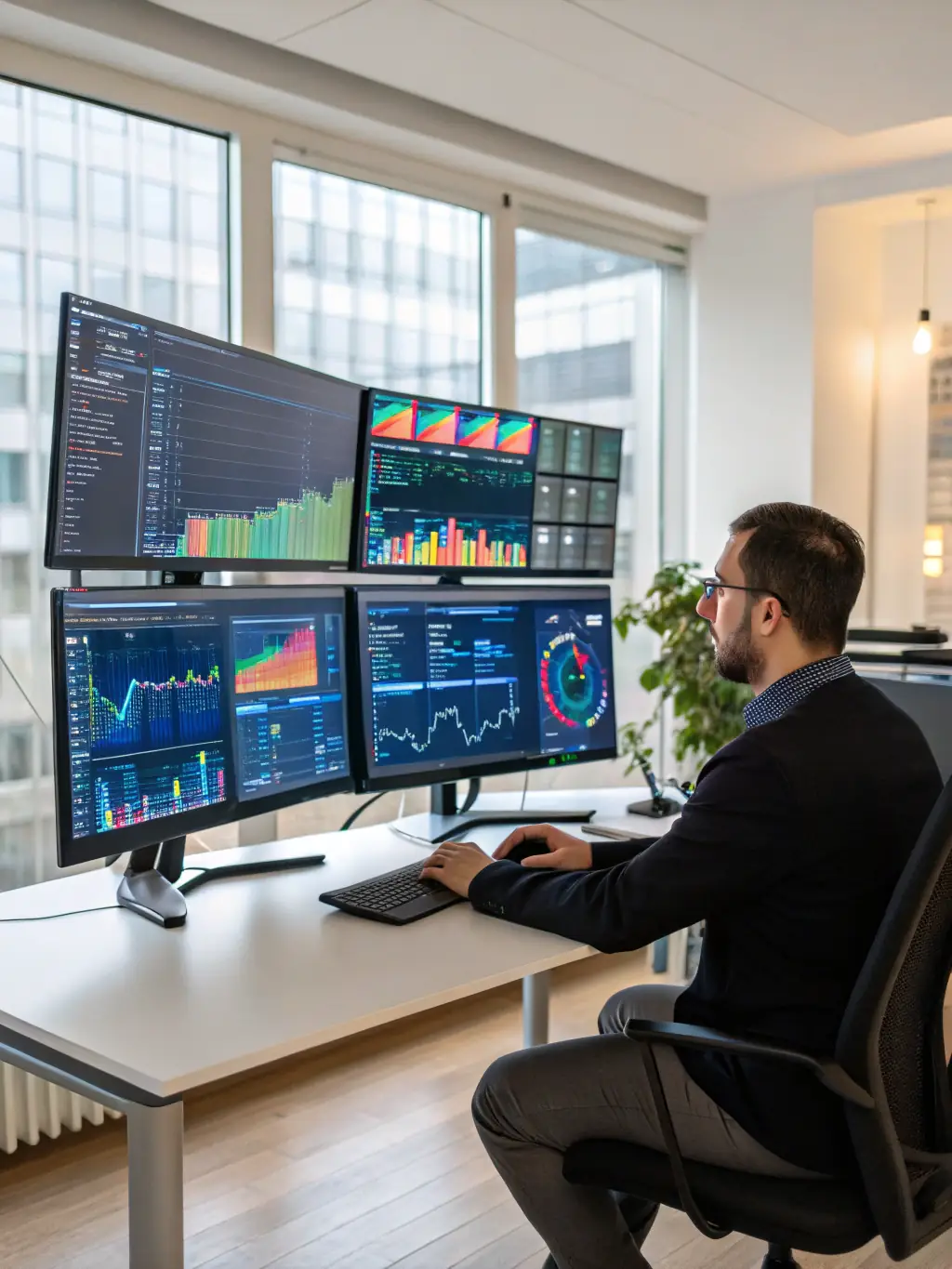 A professional data scientist analyzing data using Python libraries in a modern office environment in Johannesburg, South Africa.